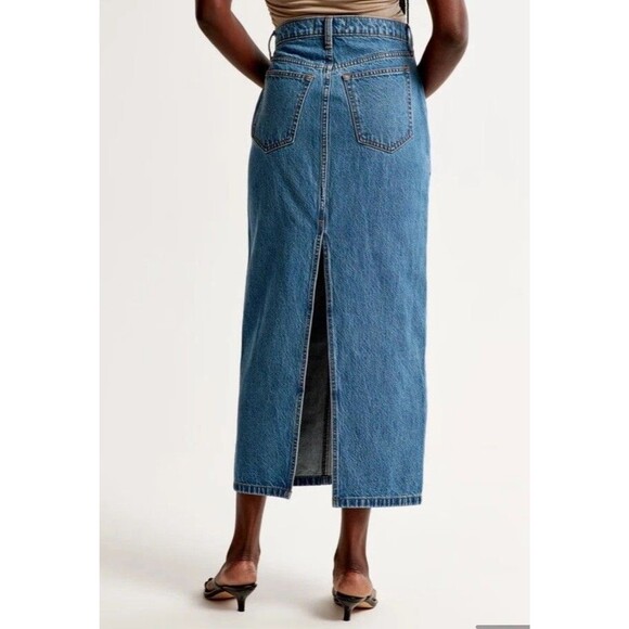 NWT ABERCROMBIE & FITCH Denim Skirt 8 Midi  Straight Back Slit High Rise - Picture 7 of 7